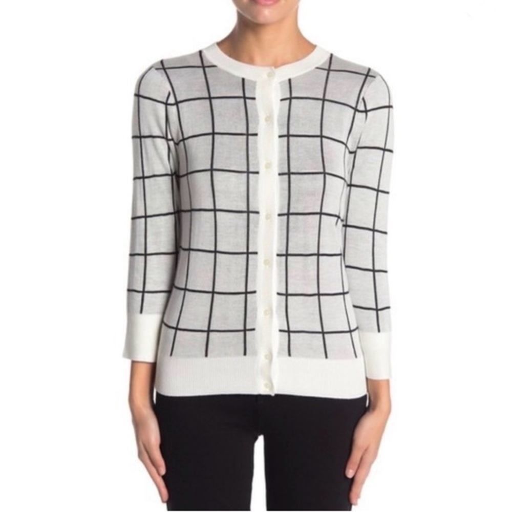 NWT Halogen Nordstrom black ivory stripe cardigan preppy closet staple Small PET